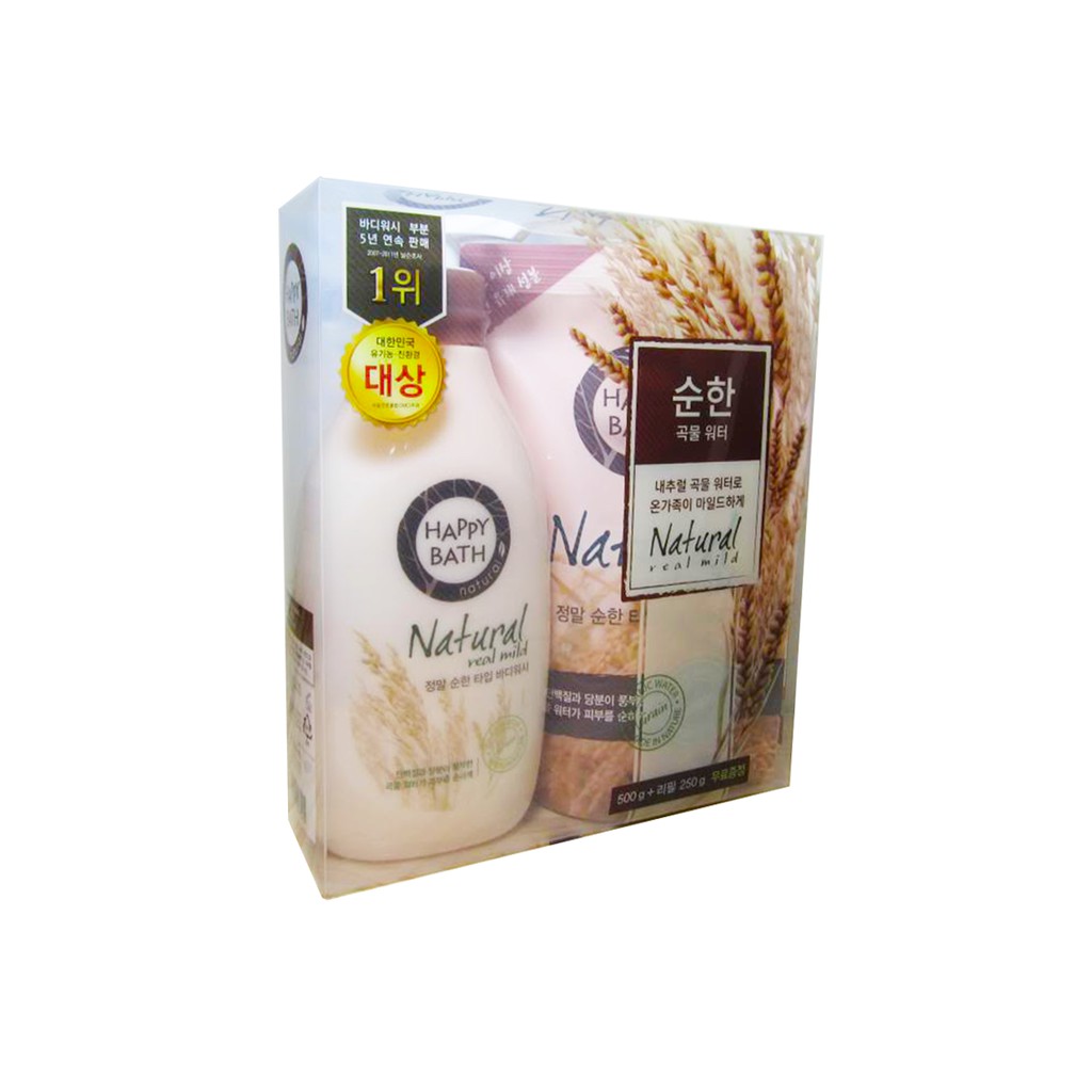 Bộ Sữa Tắm Happy Bath Set Hương Lúa (Chai 500g và Túi 250g)