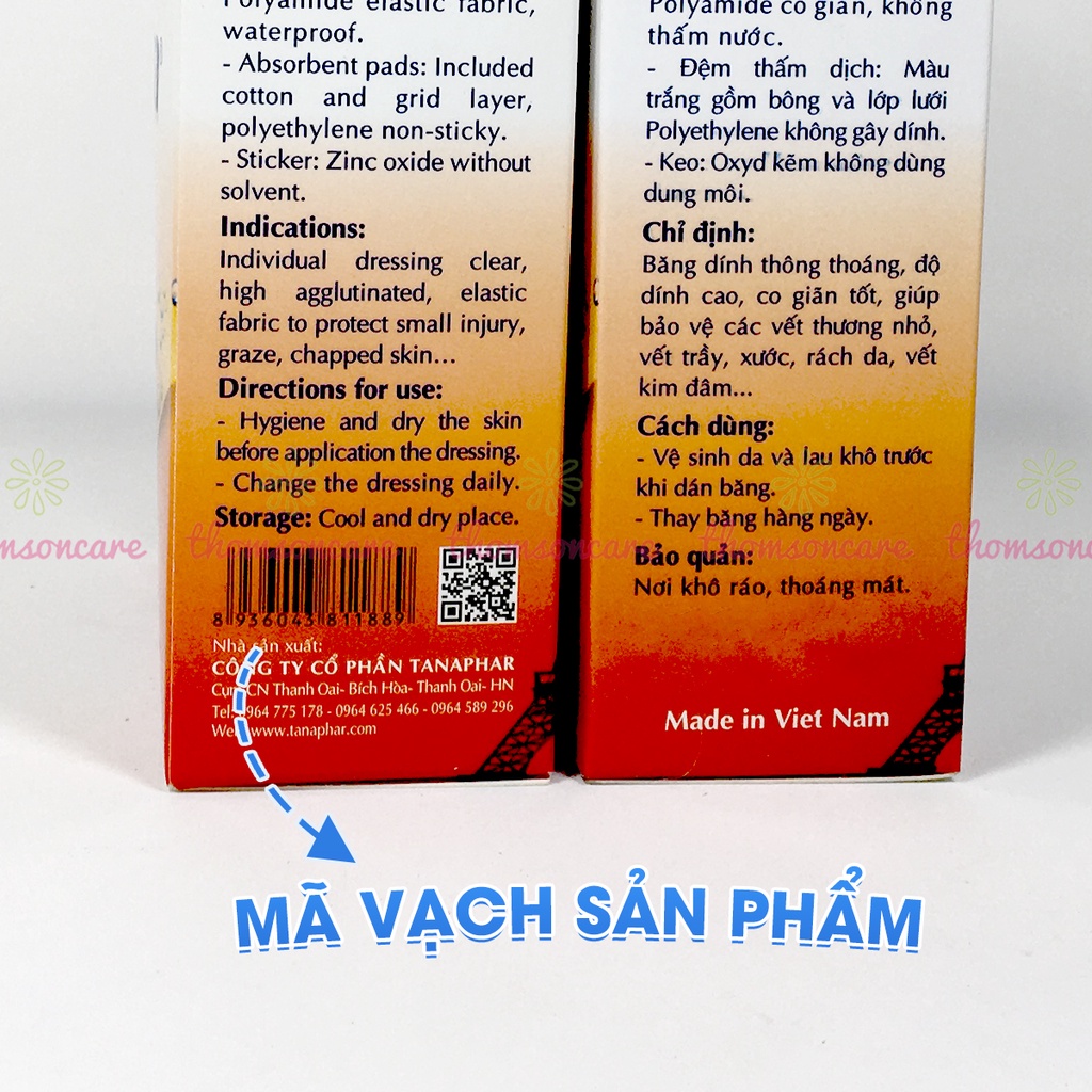 Hộp Băng dính cá nhân y tế UGOTANA 19mmx72mm Hộp 102 miếng băng vết thương nhỏ, đứt tay