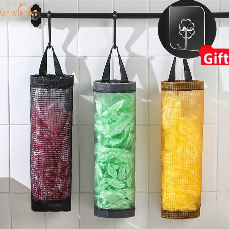 1 Giá Đỡ Túi Rác Gắn Tường Bằng Nhựa Có Móc Dành Cho Nhà Bếp/Phòng Tắm
