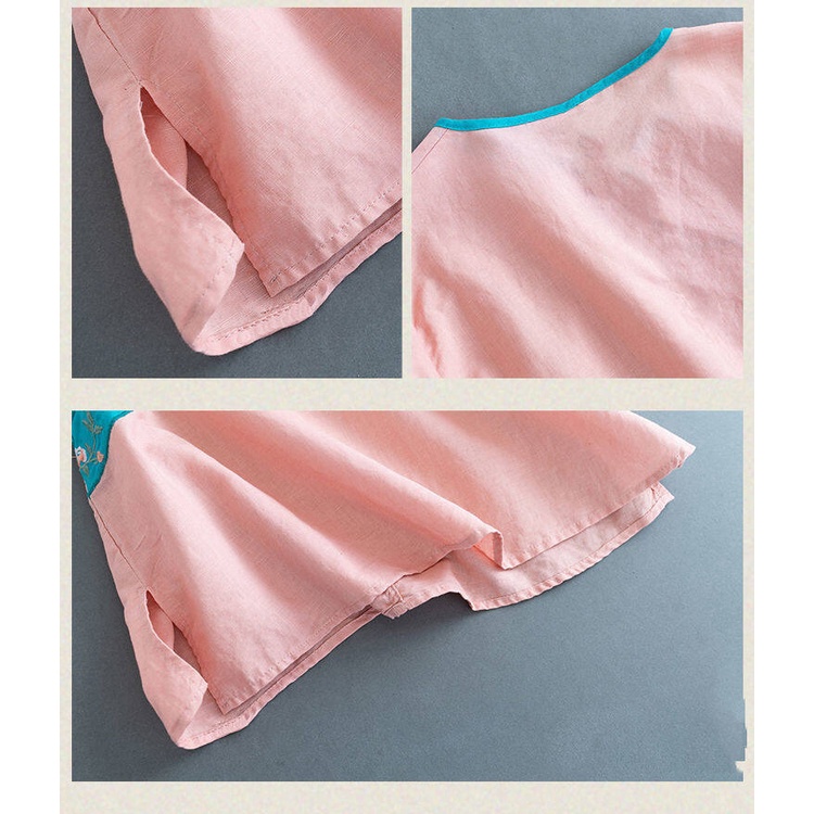Áo Sơ Mi Cotton Lanh Tay Ngắn Dáng Rộng Cài Nút Thêu Hình Đĩa Trà Trung Hoa Thời Trang Mùa Hè Hàng Mới Dành Cho Bạn Nữ 2022