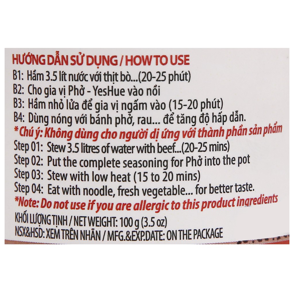 Gia vị phở YesHue 100g ⚠ Phở tiện lợi cho mọi bếp HIỆN ĐẠI ⚠ Gia vị chế biến sẵn không cần nêm nếm- gia vị hữu cơ