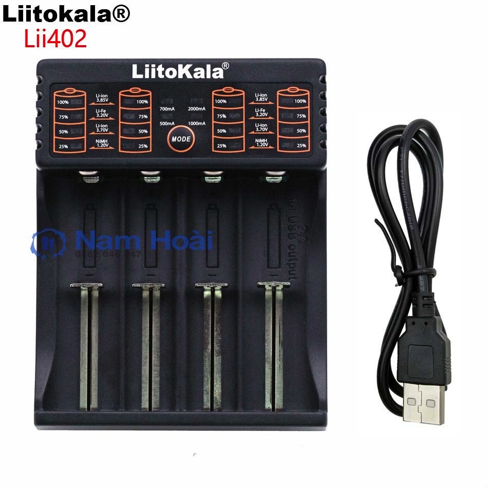 Sạc thông minh 4 khe LiitoKala Lii-402 cho pin sạc 26650, 18650, AA, AAA,...