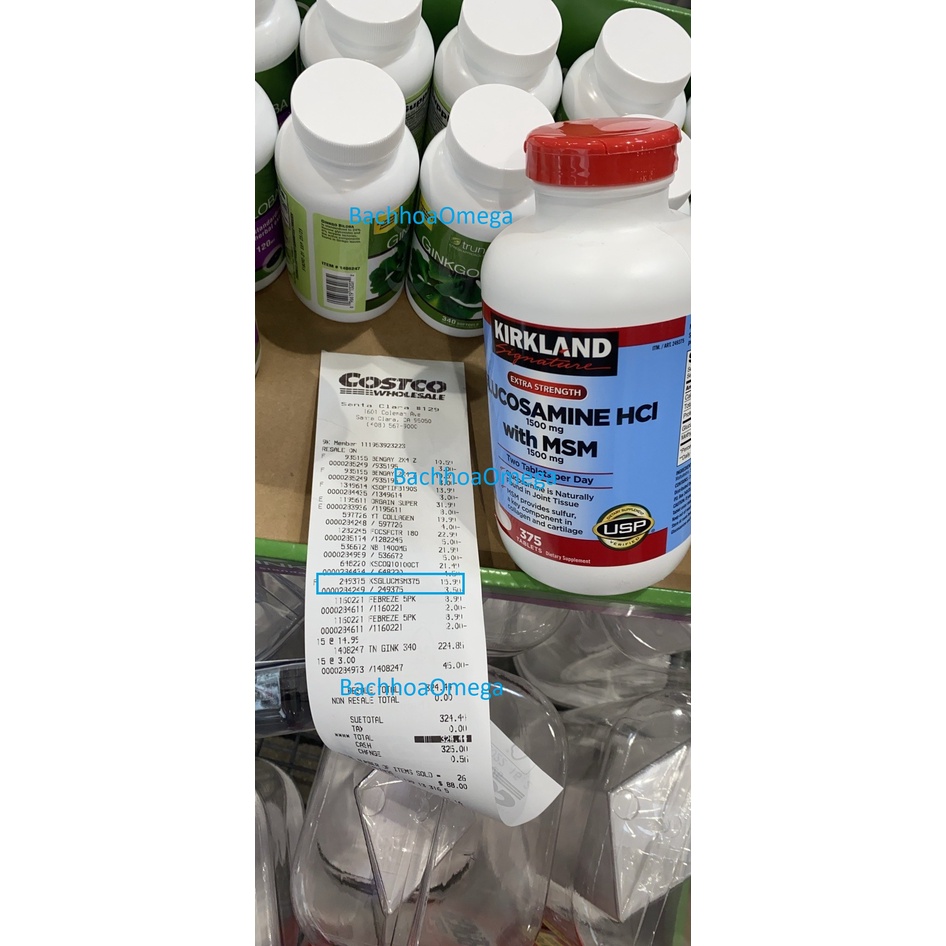 🏃🏻‍♂️🏃🏻‍♀️ KIRKLAND Glucosamine HCL 1500mg With MSM 1500mg của Mỹ 375 viên