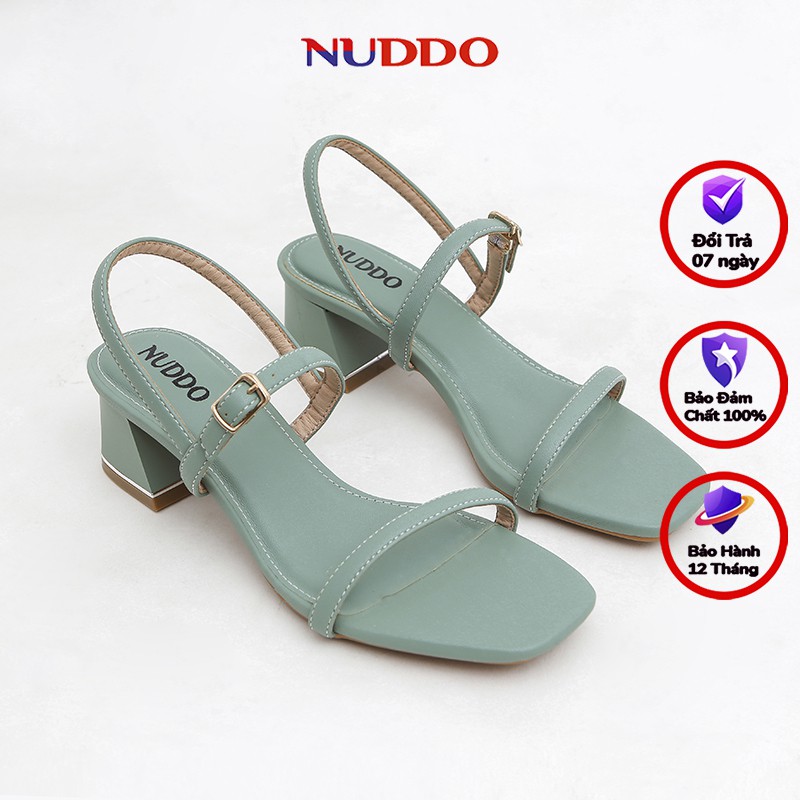 Giày sandal nữ cao gót 5p gót vuông mũi vuông quai ngang dây mảnh kiểu dáng thời trang Hàn Quốc đẹp cao cấp Nuddo NS504