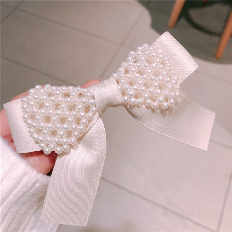 Kẹp Tóc Nơ Đính Ngọc Trai Giả Phong Cách Vintage