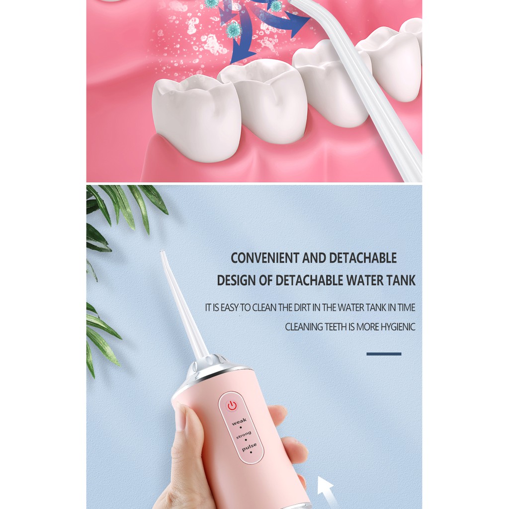 Tăm nước Oral Irrigator, máy tăm nước cầm tay nhỏ gọn, vệ sinh răng miệng cực sạch, Sạc Pin USB, Tặng 4 Đầu Chuyên Dụng