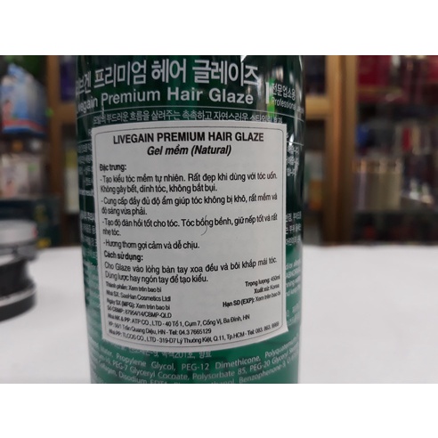 Gel Tạo Kiểu Tóc Hàn Quốc Livegain Premium Hair Gel 450ml Xanh Cho Nam Và Nữ Chính Hãng
