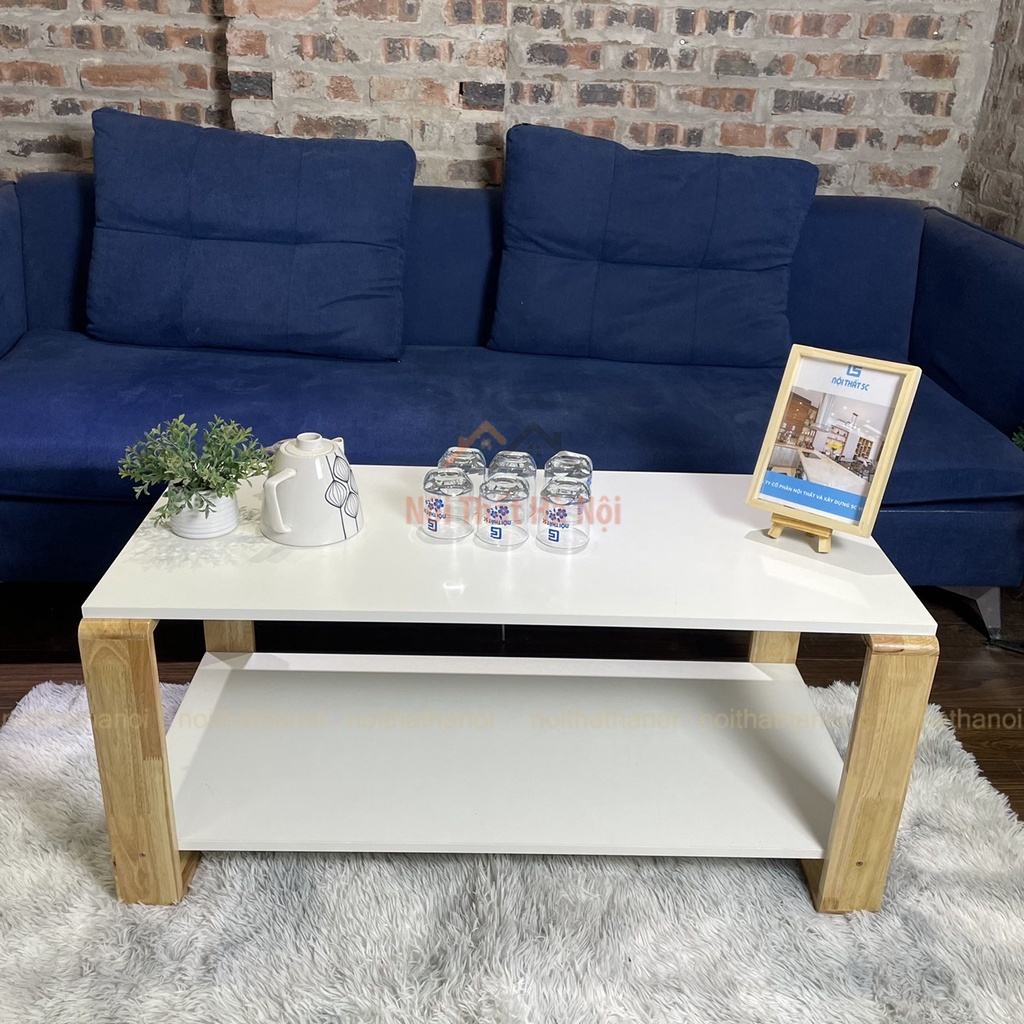 Bàn Trà Sofa 2 Tầng, Bàn Sofa Phòng Khách Phong Cách Nhật Bản, Chân Gỗ Tự Nhiên Bền Đẹp Dễ Lắp Ráp