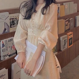 Váy tiểu thư dáng dài khuy cườm