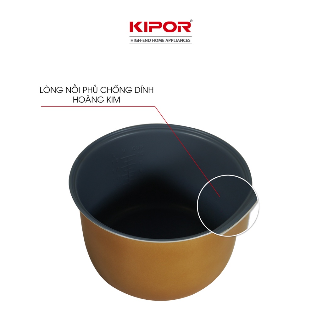 Nồi cơm điện KIPOR KP-25918 - 1.8L - Phủ chống dính HOÀNG KIM, Nồi cơm có tặng kèm vỉ hấp - Bảo hành tại nhà 12 tháng