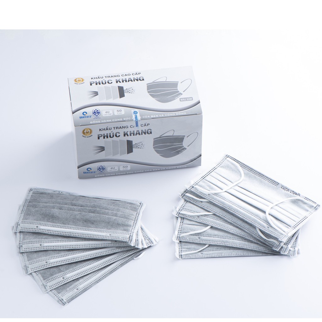 Khẩu trang y tế 4 lớp cao cấp PHÚC KHÁNG có giấy lọc kháng khuẩn màu xanh, xám hộp 50 chiếc - MEDICAL | BigBuy360 - bigbuy360.vn