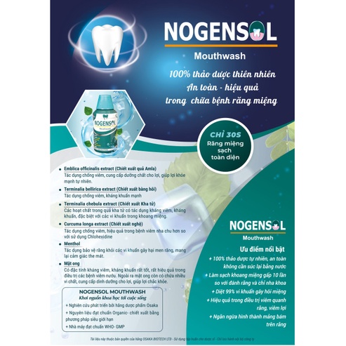 NOGENSOL Mouthwash - 30s răng miệng sạch toàn diện- Hãng dược phẩm Nutramed