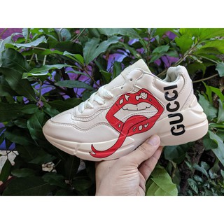Giày Gucci Chunky Rhyton Lưỡi Môi màu xám vàng kem
