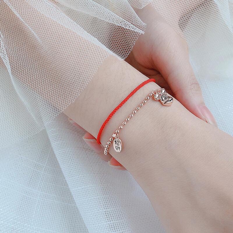 Lắc Tay Nữ Bạc 925 Hình Chuột Mickey Kèm Vòng Tay Chỉ Đỏ Mang Lại May Mắn MIRASON - Vòng Tay Bạc Nữ Cao Cấp MLT050