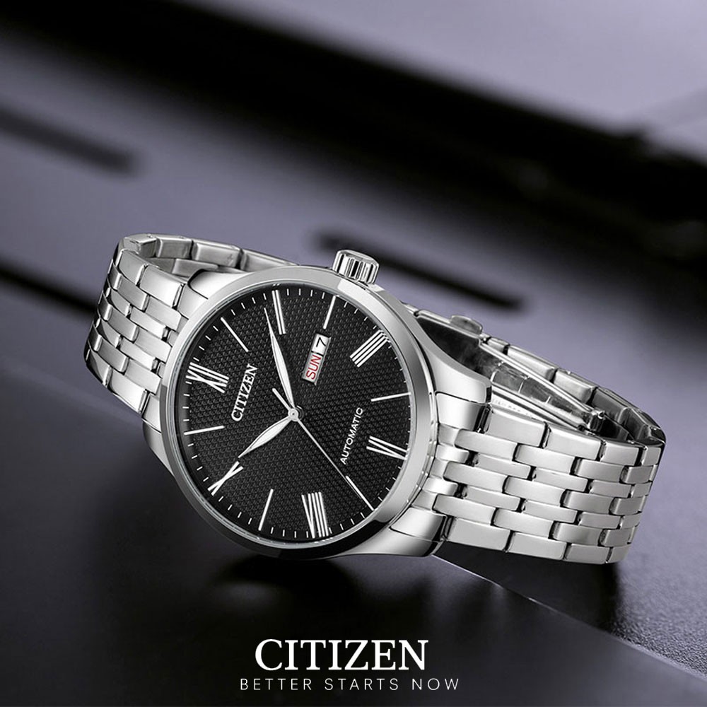 [Mã FARSBR243 giảm 15% đơn 249K] Đồng Hồ Citizen Nam Dây Kim Loại Máy Cơ-Automatic NH8350-59E - Mặt Đen (40mm)