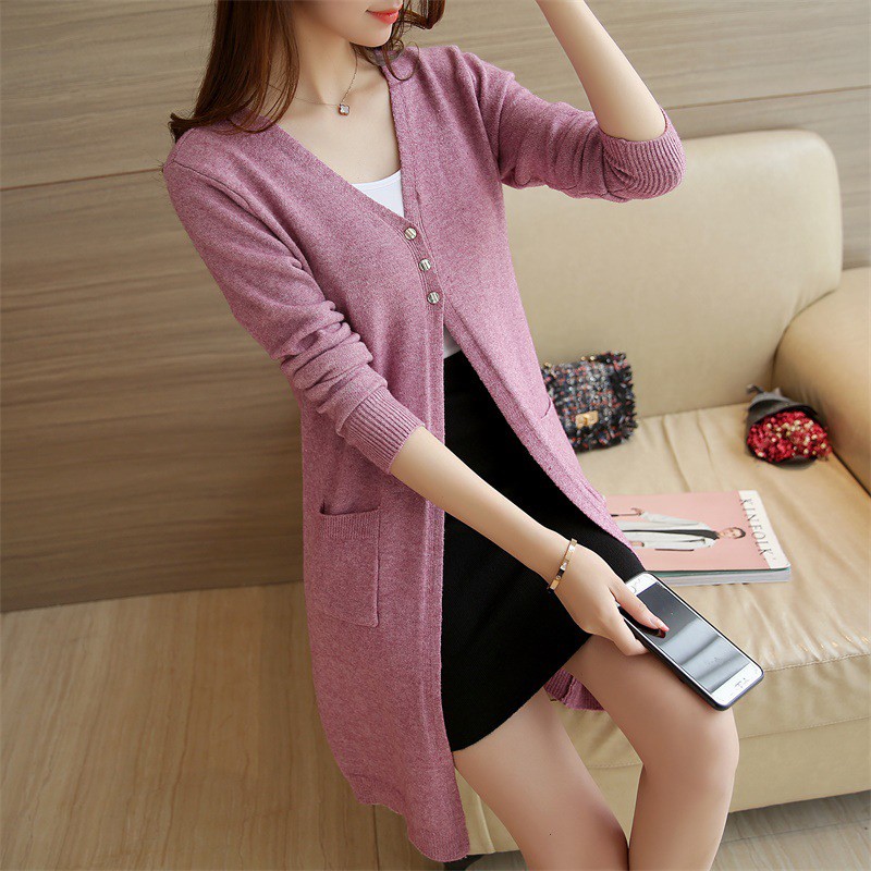 Áo cardigan len đẹp, Khoác len nữ dáng dài 2 túi,Len dệt kim mềm mịn, Thời trang thu đông xinh cho nữ