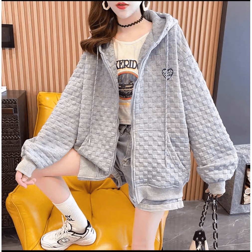 Áo Khoác Nữ Có Dây kéo Form Rộng Nỉ Bông Dày Dặn Ulzzang UT