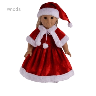 Christmas Dress Hat Shawl Clothes Set for 18 Inch Doll Kids Toys New Year