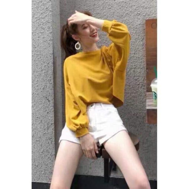 Áo thun croptop tay bo dài cánh dơi form rộng chất cottong mềm đẹp thời trang Ulzzang. Tjt Còi 1