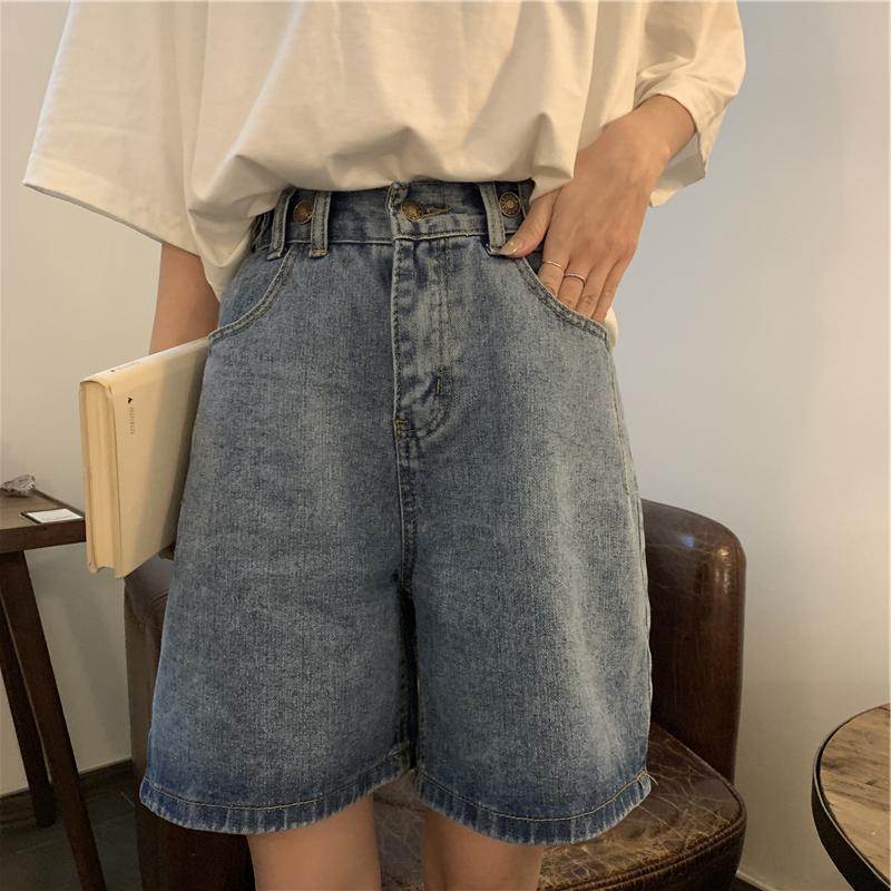 Quần đùi denim dáng rộng thời trang phong cách hàn quốc