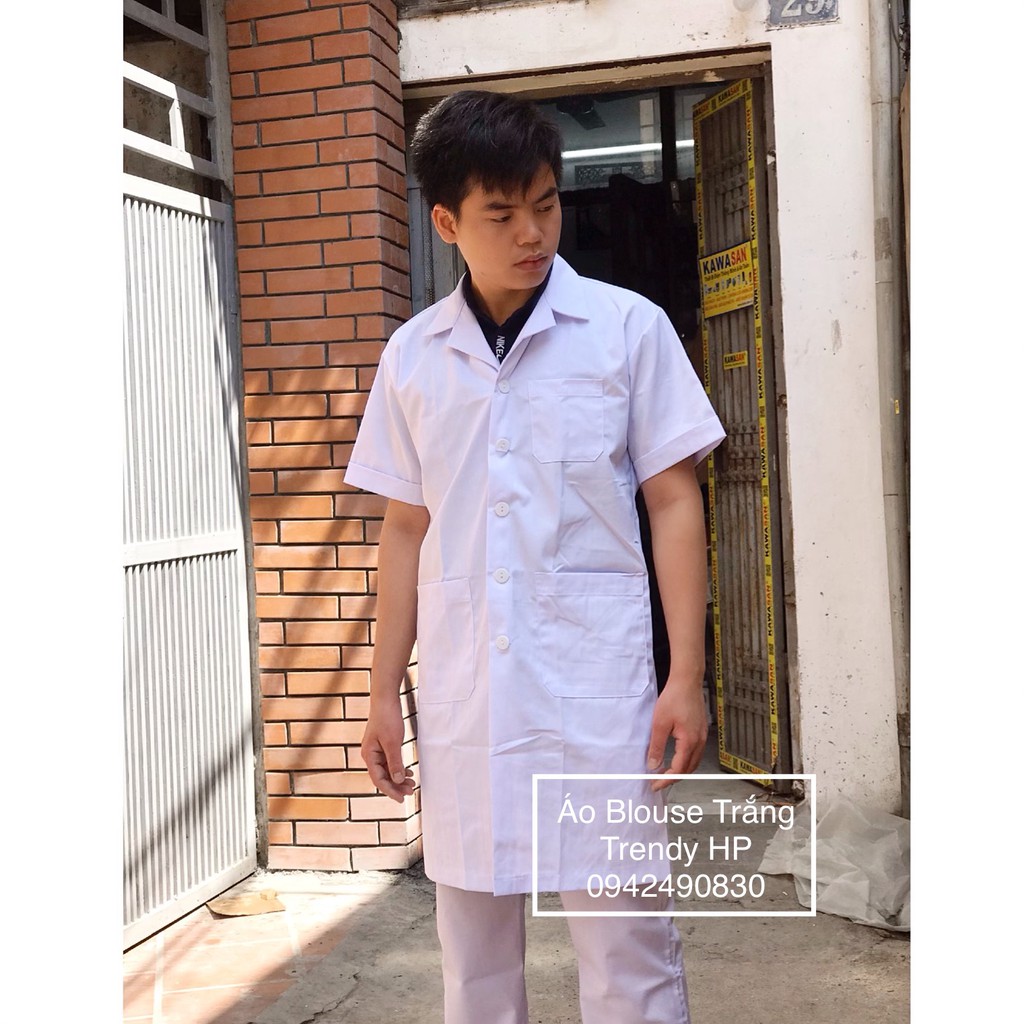 Bộ quần áo blouse kaki nam cộc tay cho bác sĩ, dược sĩ, phòng khám, nha khoa