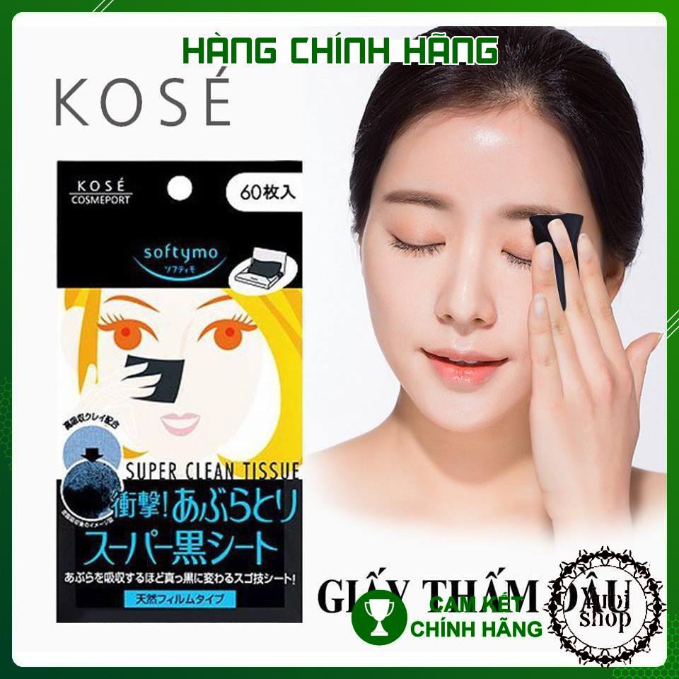 Giấy Thấm Dầu Kose Softymo - Giấy Thấm Dầu Kose Softymo Than Hoạt Tính 60 Tờ Của Nhật Bản - HN