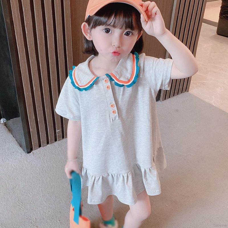 Đầm Ngắn Tay Cổ Bẻ Phong Cách Hàn Quốc Cho Bé Gái