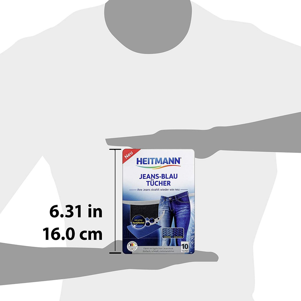 Giấy nhuộm Xanh đồ Jean, cho quần áo màu Jean trở nên như mới - Heitmann, hộp 10 tờ