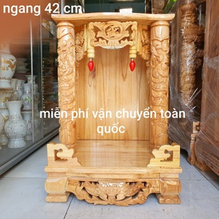 Bàn thờ thần tài ông địa gỗ xoan ngang 42cm quỳ trụ mẫu đẹp