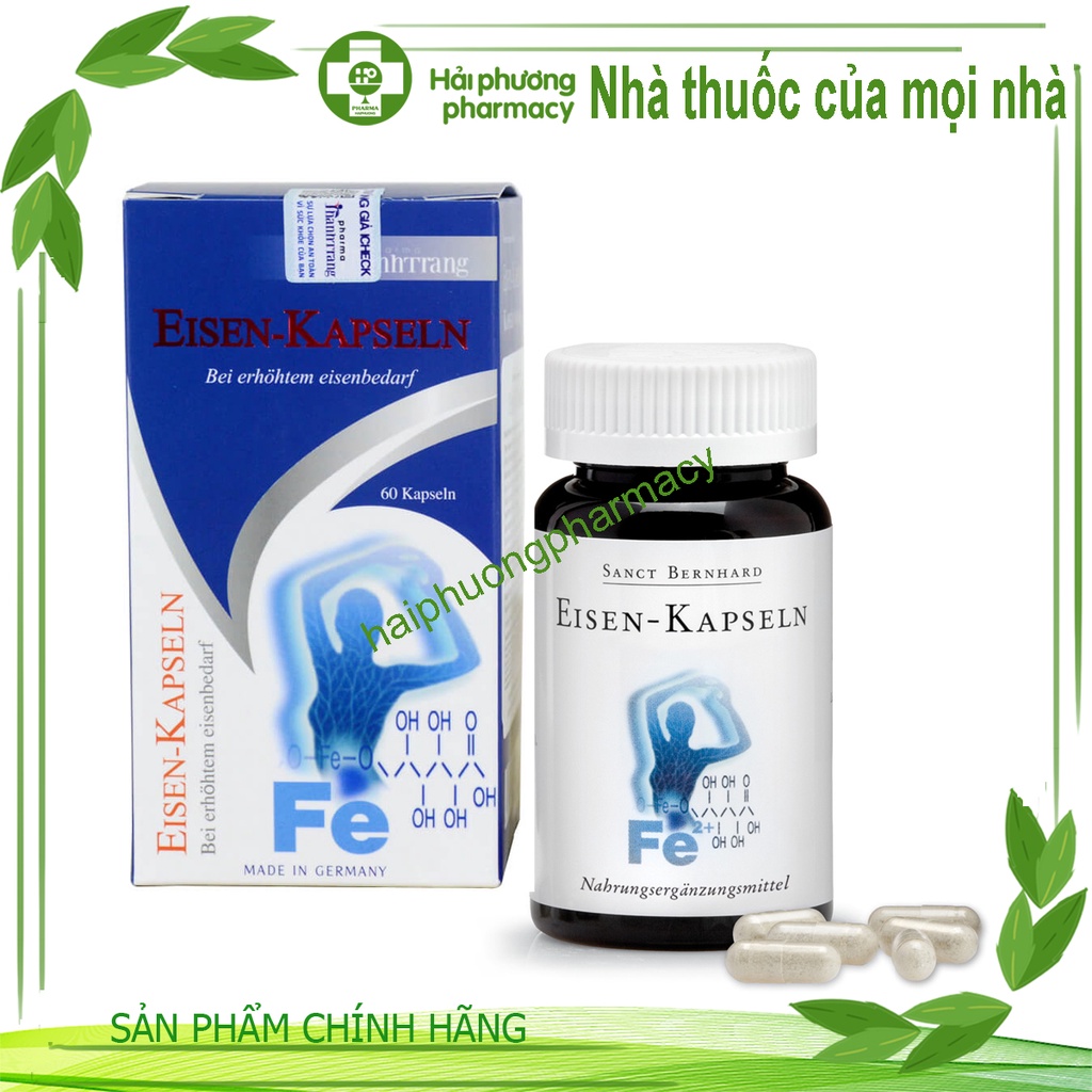 Viên uống bổ sung Sắt Eisen Kapseln cải thiện thiếu máu do thiếu sắt (Hộp 60 Viên) Chính hãng Sanct Bernhard Đức