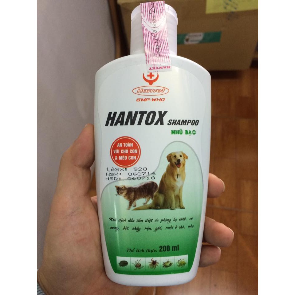 Sữa Tắm Trị Ve Rận Bọ Chét Chó Mèo Hantox Shampoo Xanh Nhũ Bạc dưỡng lông 200ml - ShopPetAz