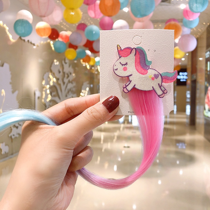 Kẹp Tóc Giả Hình Kỳ Lân Hoạt Hình Dễ Thương Cho Bé Gái