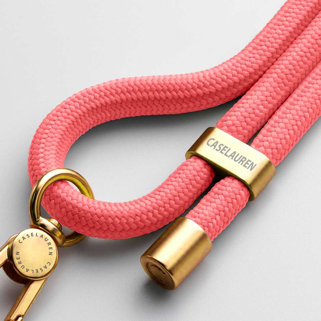 Dây Đeo Điện Thoại Gắn Tag | Rope Phone Strap with Card - Red Peach