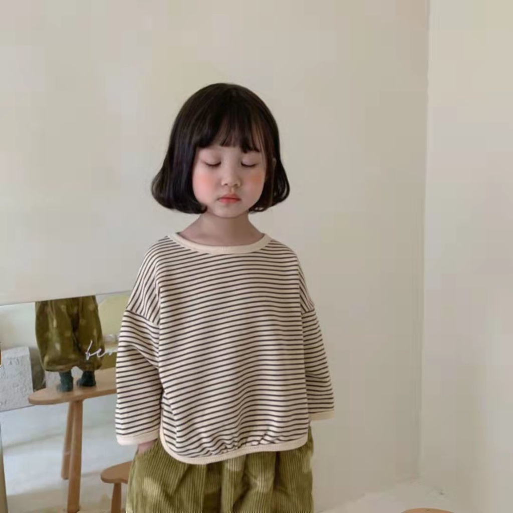 Áo Sweater Cotton Mỏng Dáng Rộng Kẻ Sọc Thời Trang Xuân Thu Cho Bé