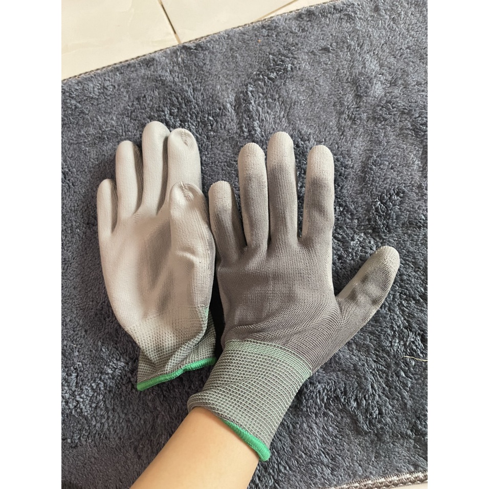 Găng tay xám phủ PU lòng bàn tay cao cấp cho xây dựng, cơ khí, làm gara oto,điện tử sửa chữa làm vườn