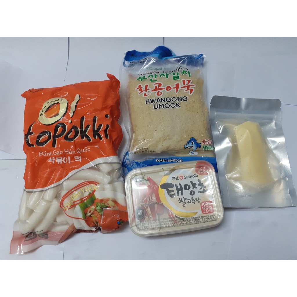 combo 1kg tokpokki truyền thống, kèm gói 454g chả cá và 1 hộp tương Gochujang 200g Hàn Quốc