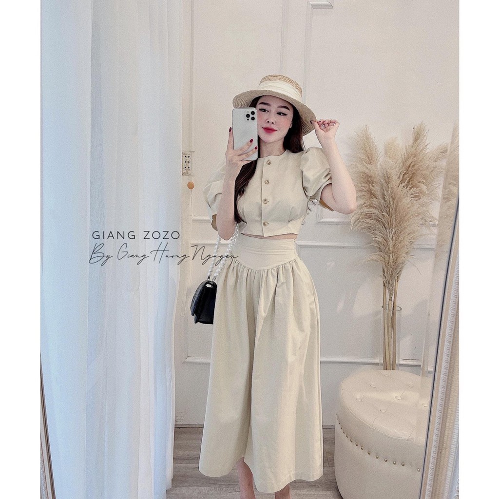 🆘🆘 𝐇𝐚̀𝐧𝐠 𝐂𝐨́ 𝐬𝐚̆̃𝐧 🍏🍏Set bộ thô áo crotop tay bồng mix quần giả váy ạ. Chất liệu thô đũi l1 #155K/SET 👉 Quần dáng xuông