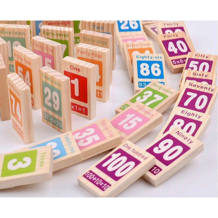 Đồ chơi gỗ thông minh cho bé bộ domino 100 số học toán tiếng anh và xếp hình sáng tạo Montessori, quà tặng sinh nhật