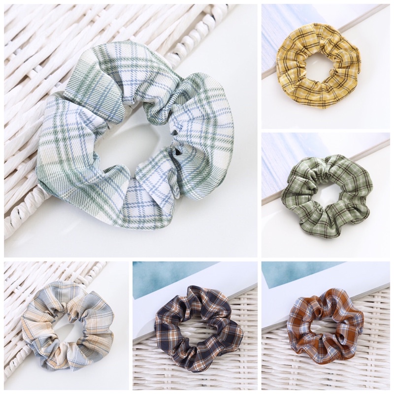 Dây buộc tóc Scrunchies caro vintage