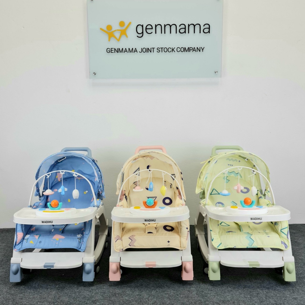 Ghế ăn dặm cho bé, ghế ăn đa năng 5IN1 kiêm ghế bập bênh có màn, bánh xe, bàn ăn dặm có thể phát nhạc, có đồ chơi