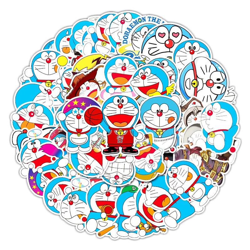 Bộ 50 miếng dán trang trí chống thấm nước hình Doraemon đáng yêu