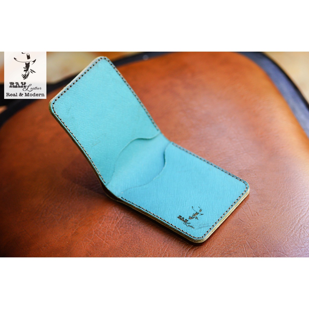 Ví nam nữ RAM Leather handmade da bò sanffiano màu xanh ngọc