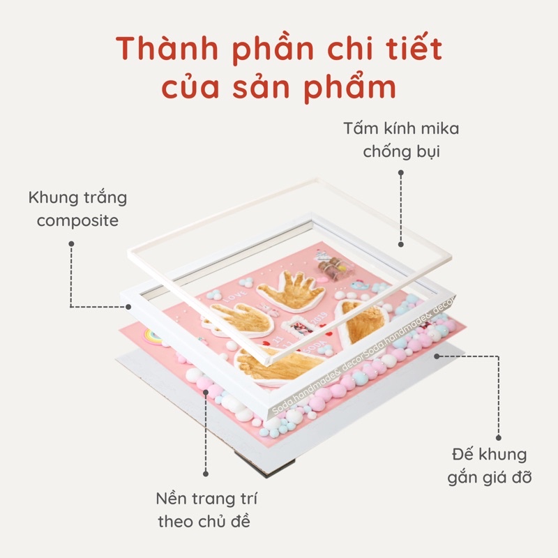 Bộ khung ảnh in dấu tay chân cho bé/Khung tranh đất nặn an toàn cho bé