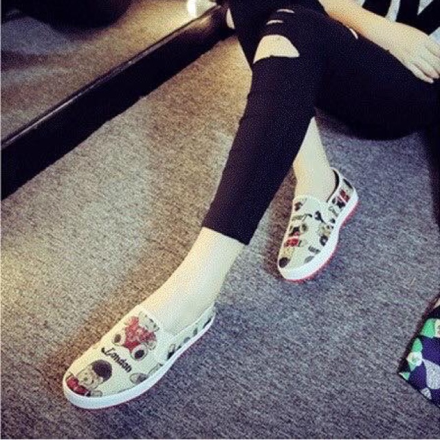 SALE Giày lười họa tiết Gấu - Giày Slip On Gấu
