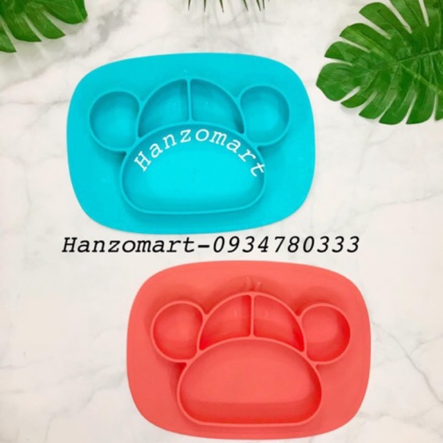 Khay ăn dặm silicon chống đổ hình gấu cho bé không kèm thìa)