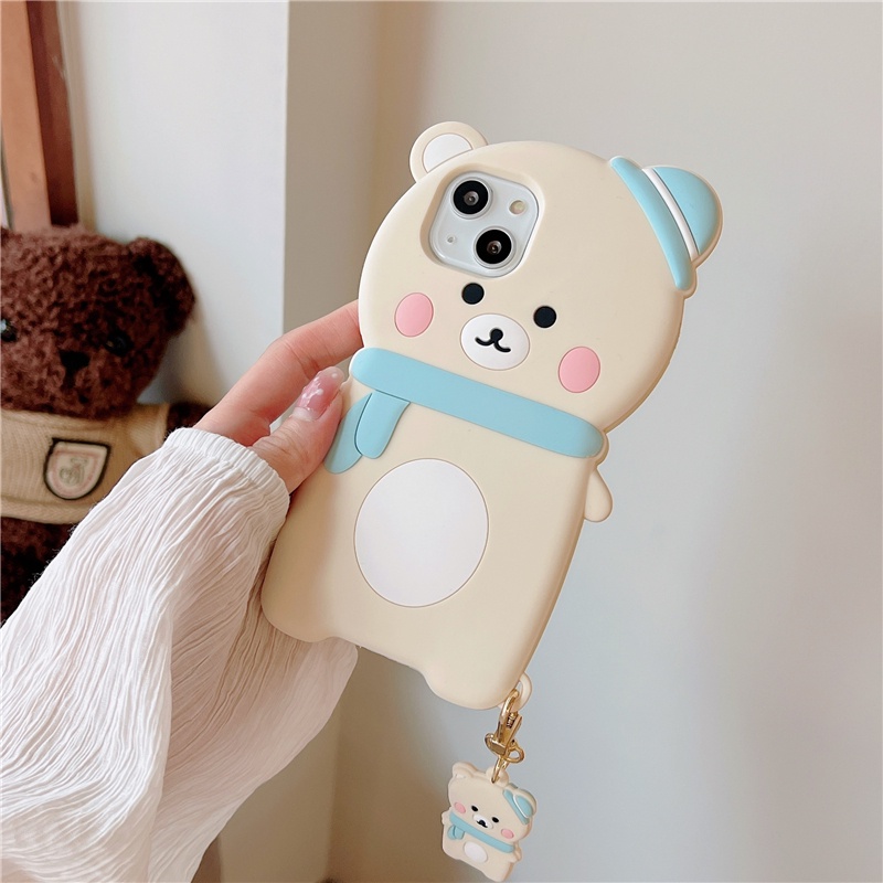 Ốp lưng chống sốc điện thoại hoạt hình cho iphone 13 pro 12 pro max silicon mềm iphone 11 xs max xr x / xs 6 7 8 cộng với vỏ điện thoại hình gấu khăn đen trắng