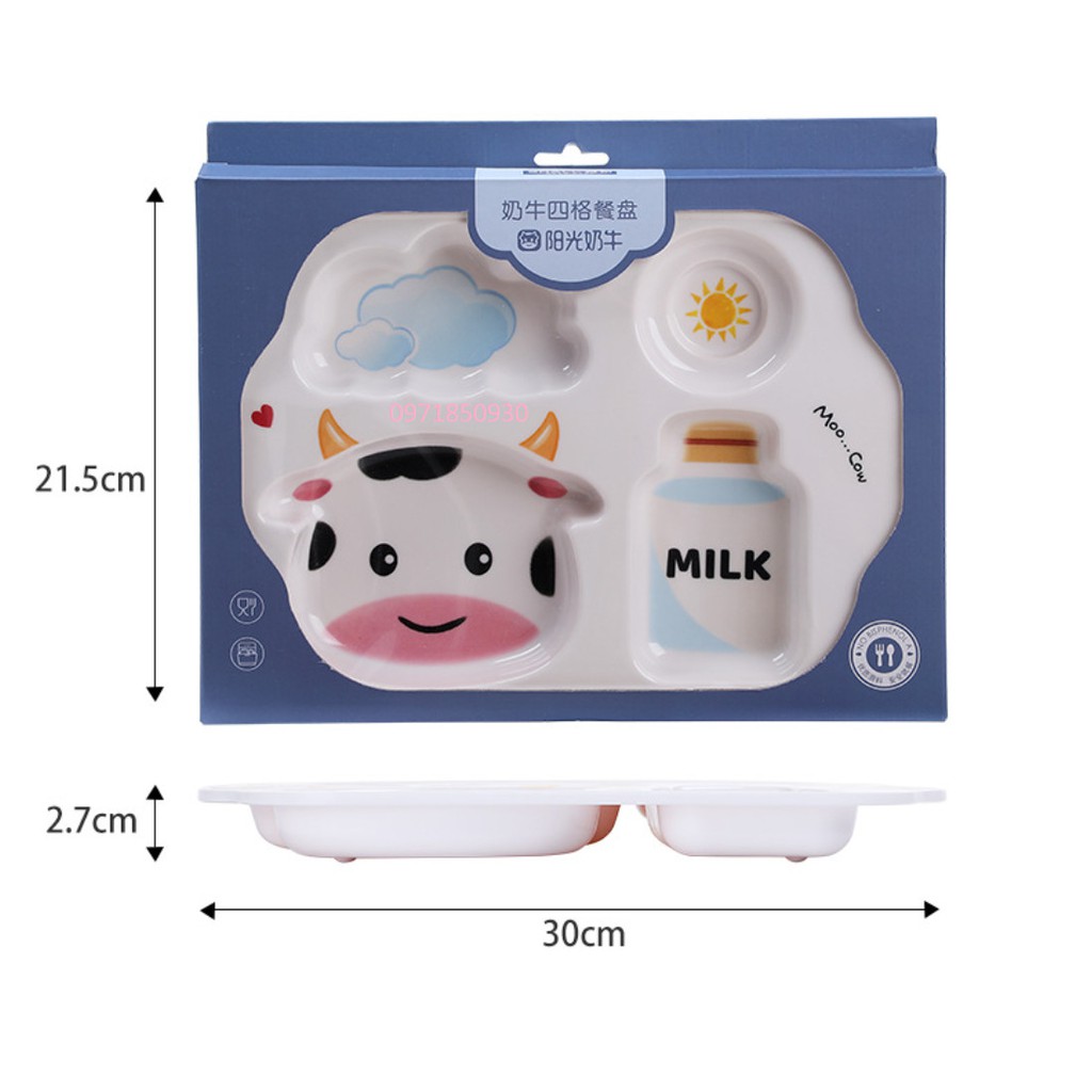 Set 7 Món Khay, Bát, Cốc, Dĩa và Thìa Ăn Dặm Hữu Cơ Tự Nhiên SHALL Cao Cấp Cho Bé - Bò Sữa