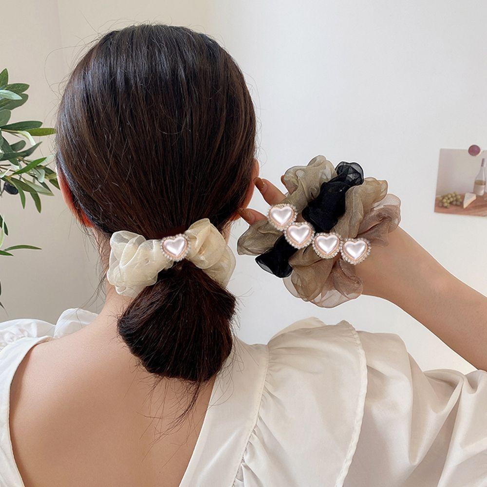 NICKOLAS Dây Buộc Tóc Vải Lụa Satin Đính Đá Hình Trái Tim Dễ Thương Cho Bạn Gái