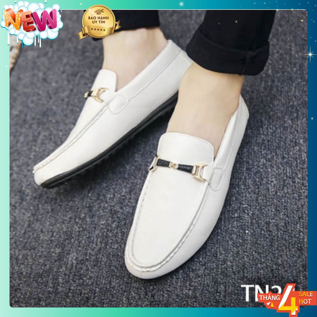 Giày Da Nam Cao Cấp Da Trơn Đai Ngang Phong Cách Hàn Quốc [Màu Trắng - TN28]