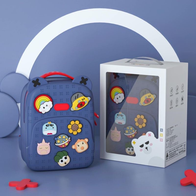 [HÀNG CÓ SẴN] Balo cho bé gắn sticker, balo hoạt hình cao cấp siêu bền đẹp 34x25x20 cm full hộp
